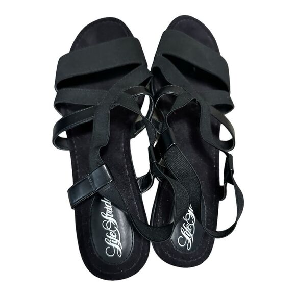 Life stride pull on elastic slight wedge sandals black size 11 - Picture 5 of 9